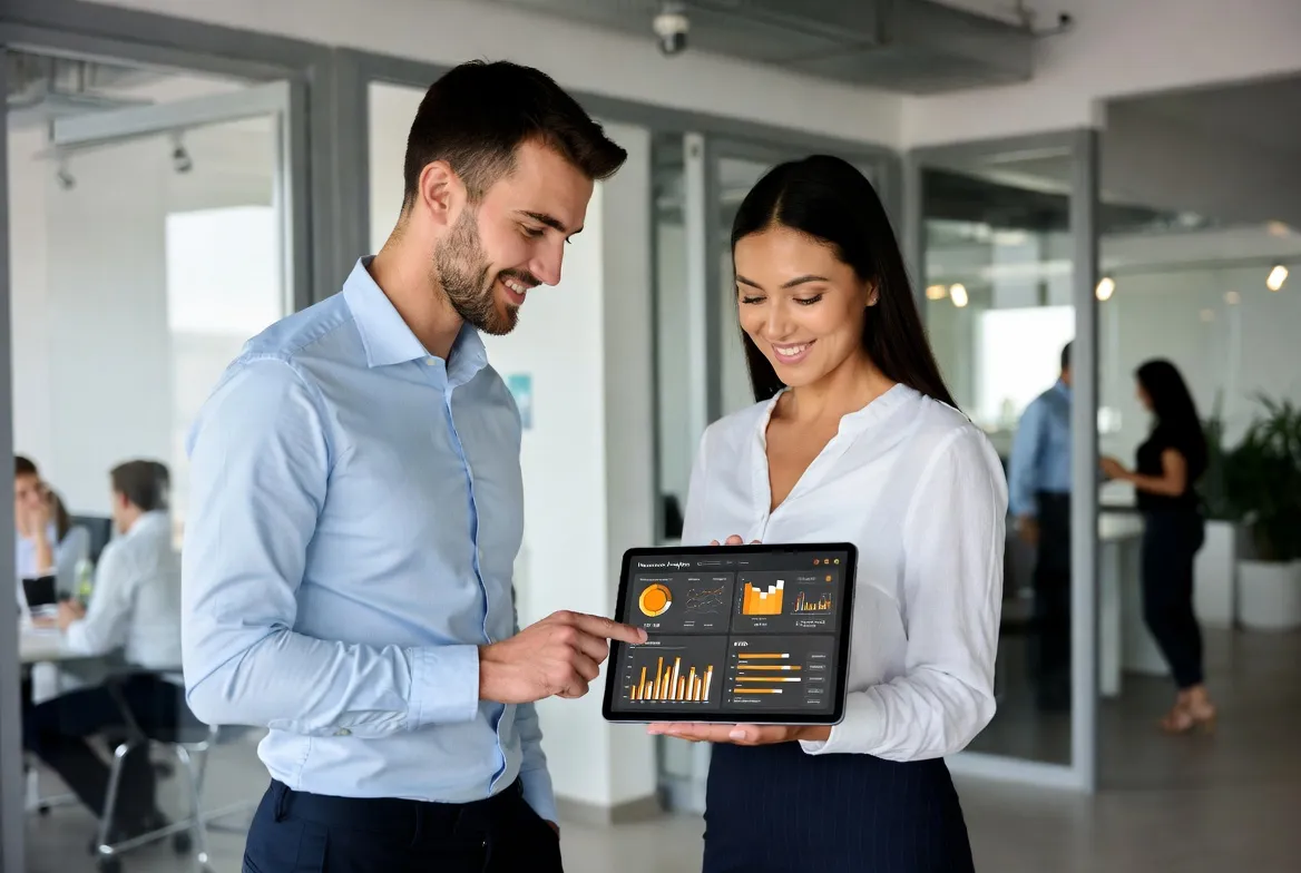 Equipe analisando relatórios de seguros no tablet